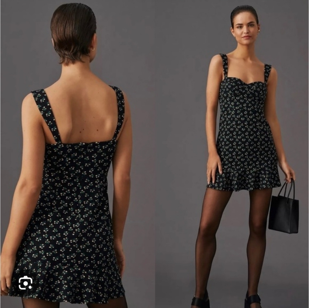 Anthropologie Hutch Ditzy Daisy Floral Black Bustier Ruffle Mini Dress S Y2K 90s